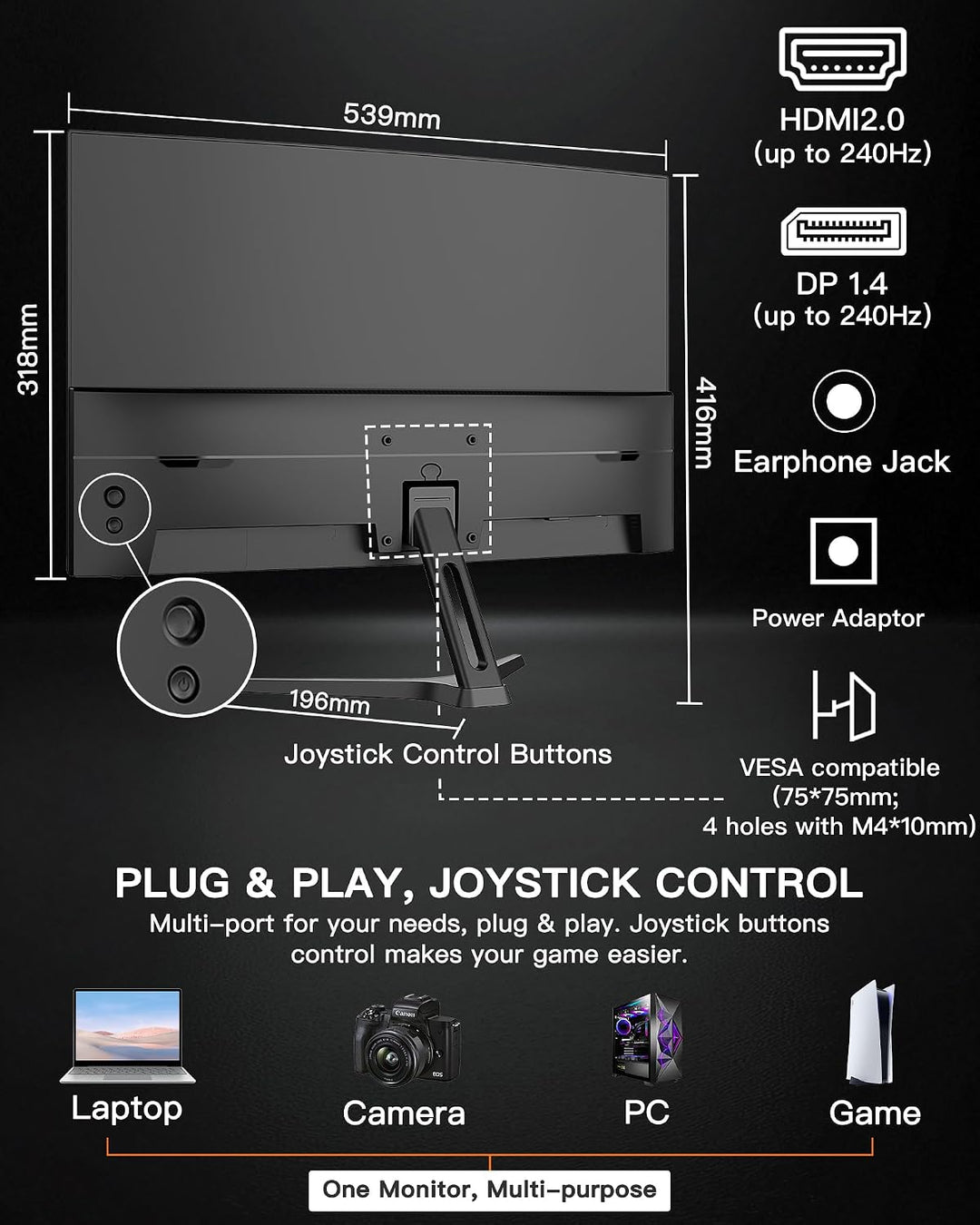 SANSUI Monitor de juegos curvo de 24 pulgadas 240Hz FHD 1080P, moni...