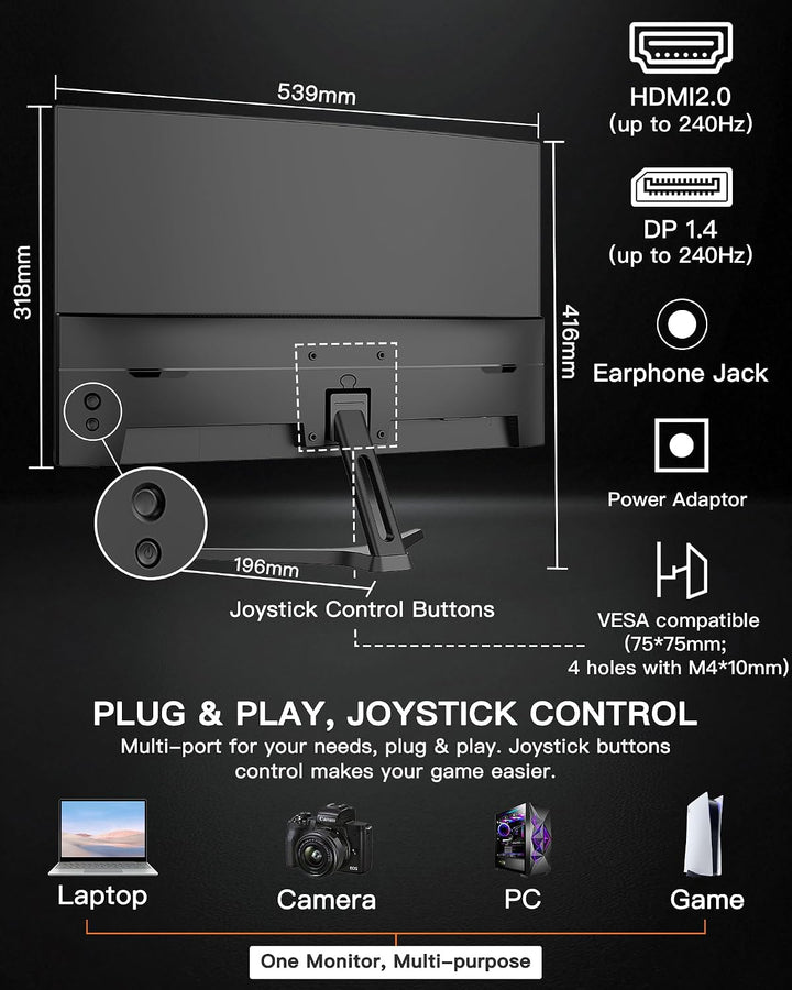 SANSUI Monitor de juegos curvo de 24 pulgadas 240Hz FHD 1080P, moni...
