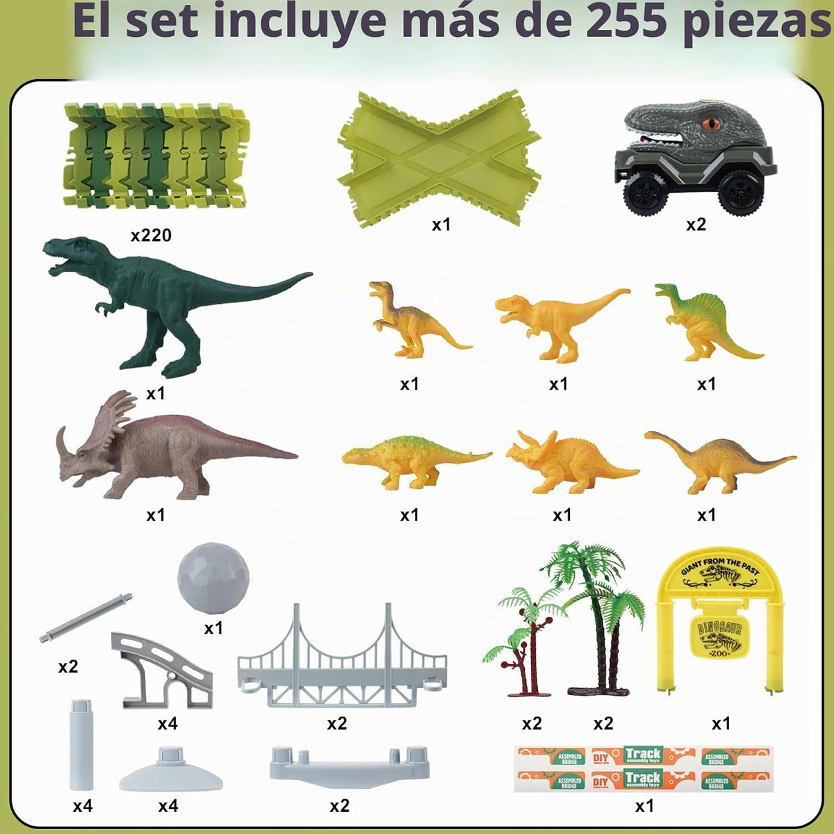Juguetes de carreras de dinosaurios para niños, regalos de cumpleaños para niños y niñas de 3, 4, 5, 6, 7 años, más de 255 piezas, juego de construcción de dinosaurios con pista flexible, hazlo