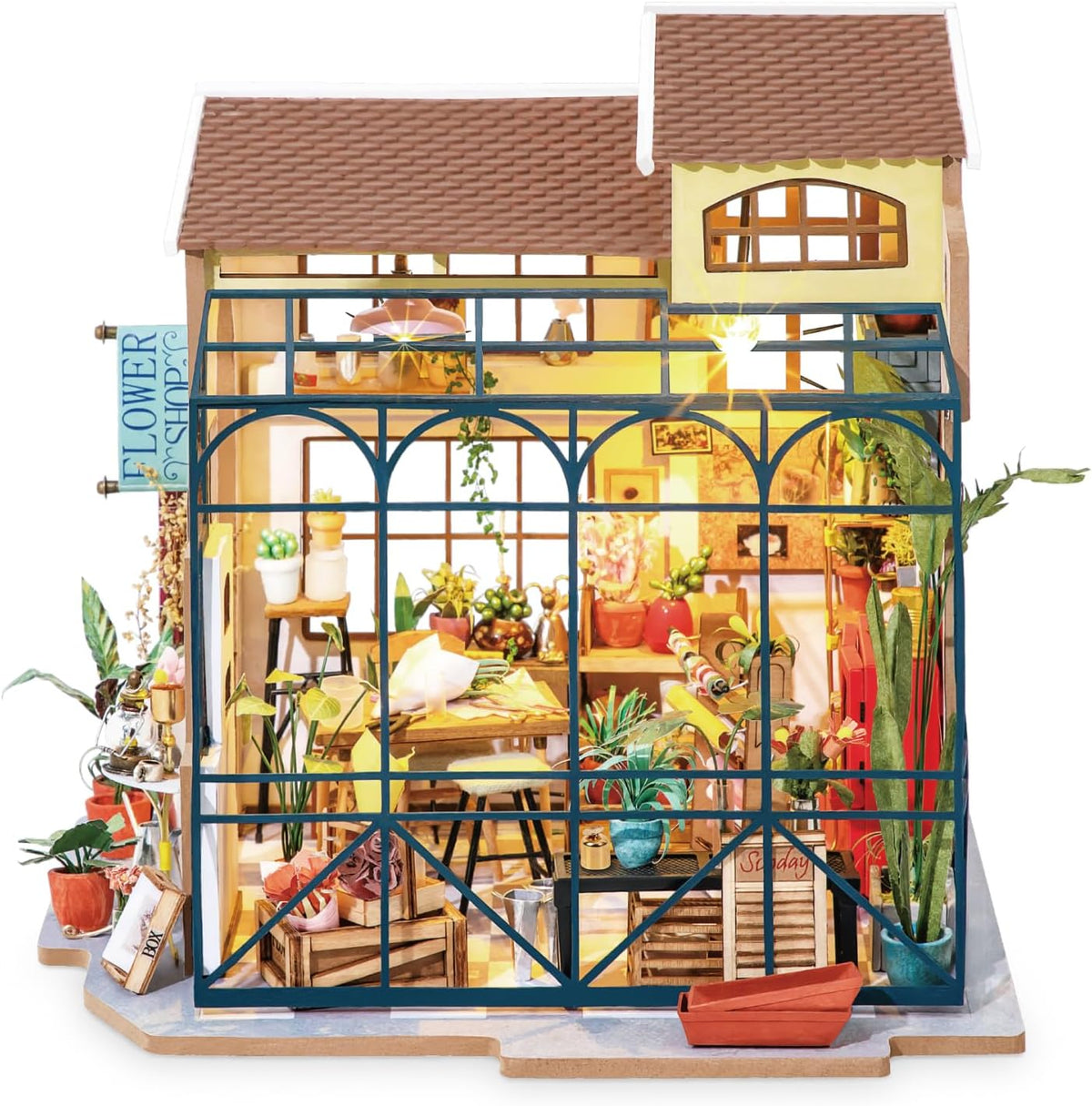 Rolife Kit de Casa en Miniatura DIY Tienda de Flores, Kit de Casa Pequeña para Adultos para Construir, Kit de Fabricación de Mini Casa con Muebles, Decoraciones de Halloween/Navidad/Regalos para