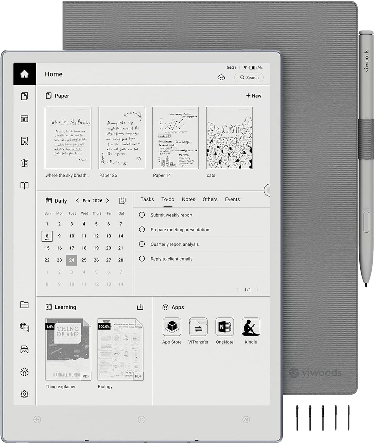 VIWOODS AiPaper - Tableta AI E Ink de 10.65 pulg.