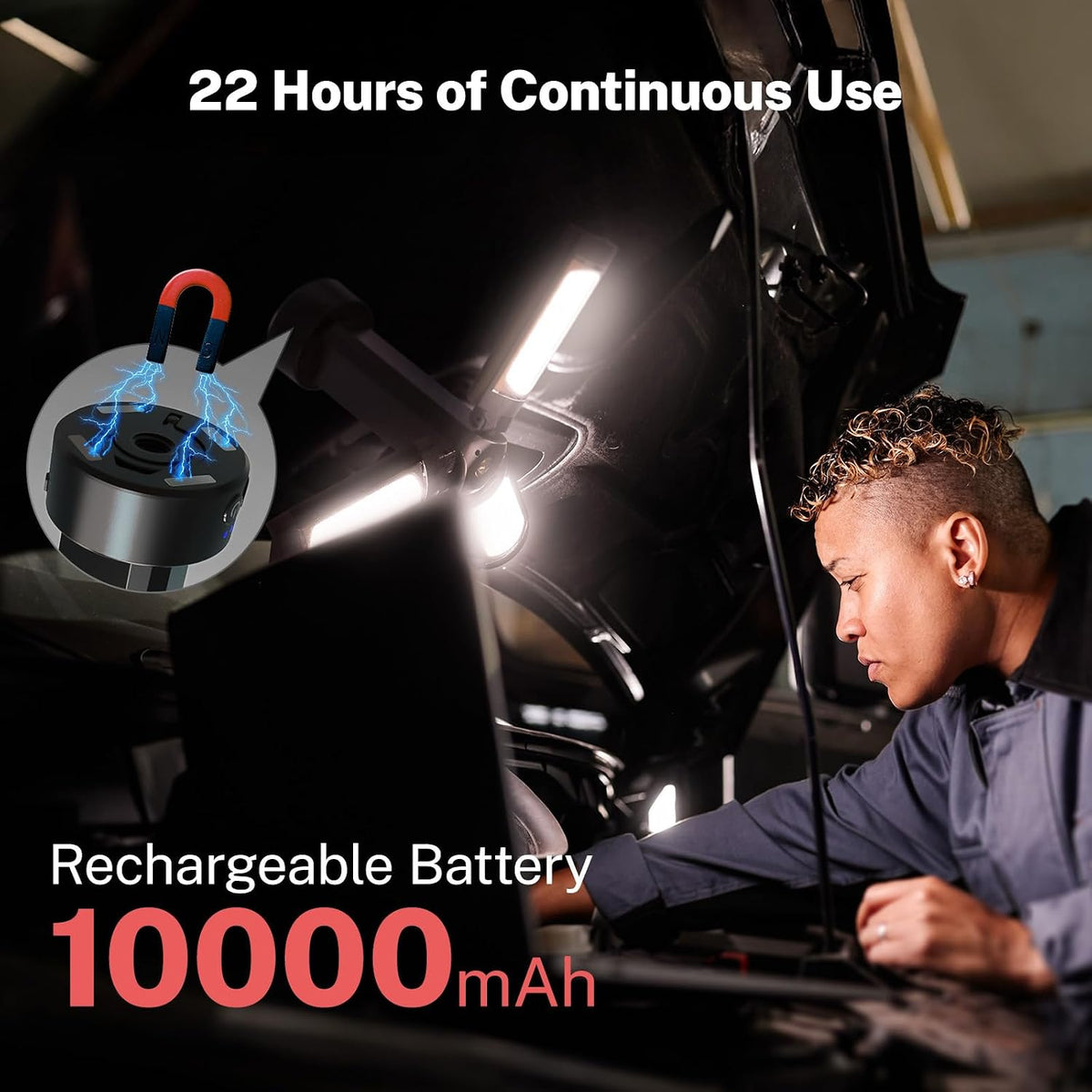Lámpara OGERY Luz de camping recargable de 10000mAh con soporte 2 m de altura máxima, luz de trabajo inalámbrica con 3 cabezales de lámpara LED, 2200 lúmenes, equipo esencial de camping, linterna de