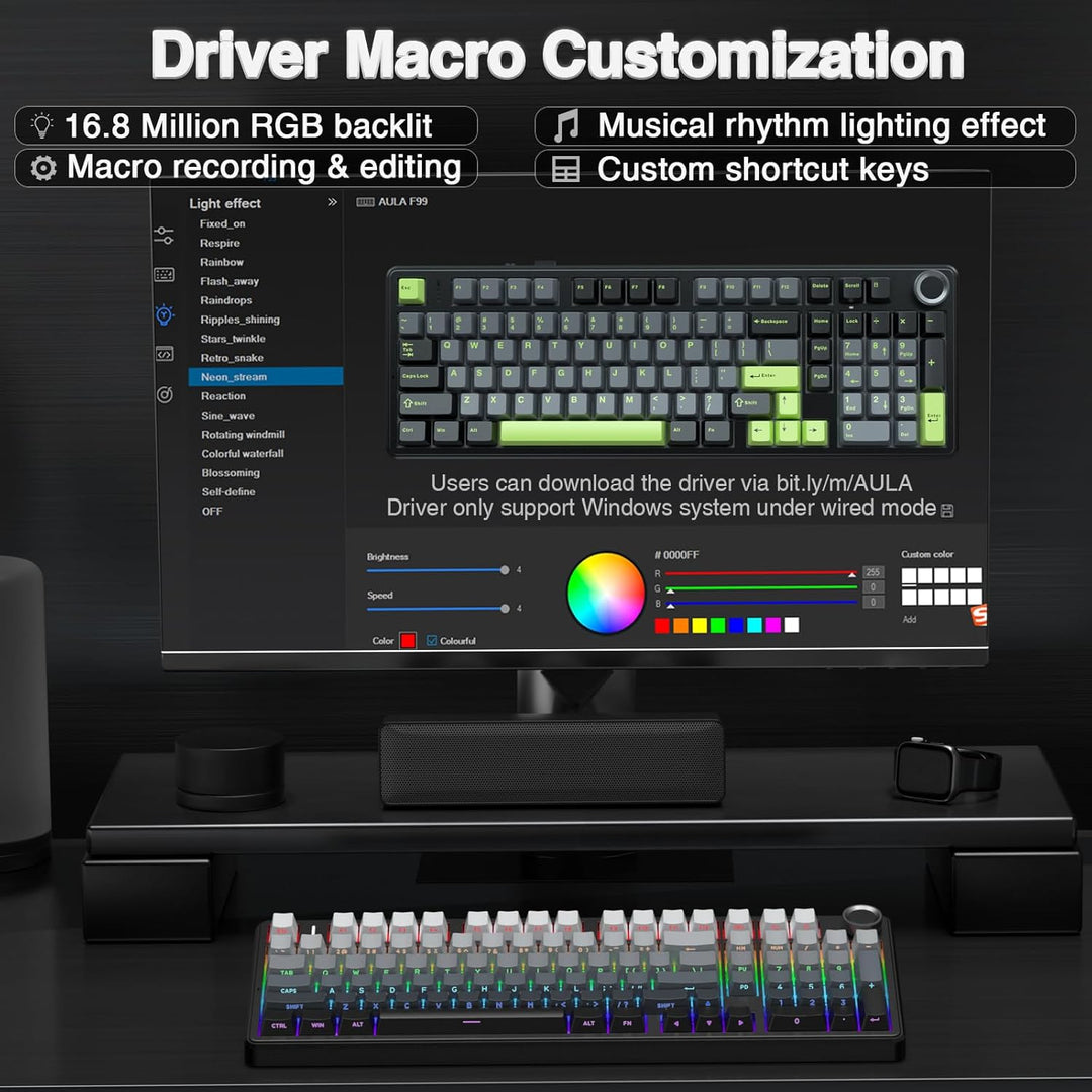 AULA Teclado mecánico inalámbrico F99 Pro con perilla, estructura d...