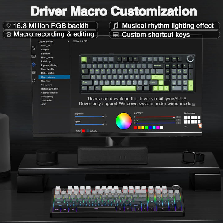 AULA Teclado mecánico inalámbrico F99 Pro con perilla, estructura d...