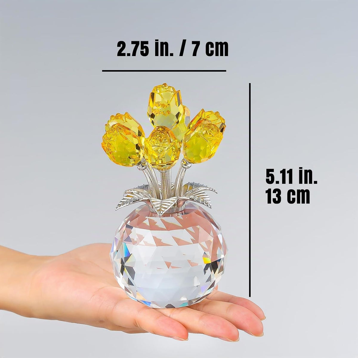 Crystal Yellow Rose Flower Figurine, Figura de flor de cristal