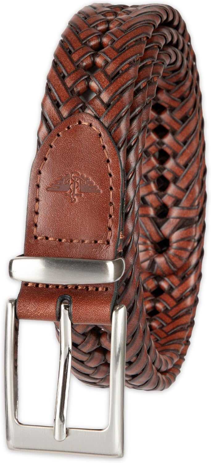 DOCKERS Cinturón de cuero trenzado para hombre, correa casual total...