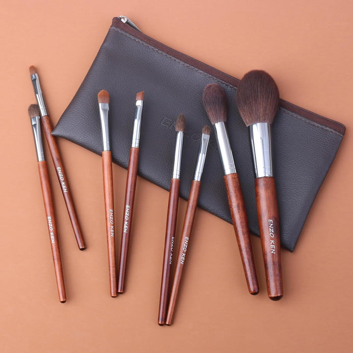 ENZO KEN Juego de brochas de maquillaje de nogal profesional, juego...