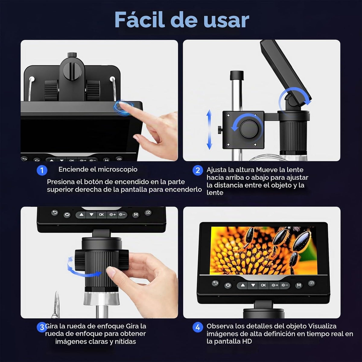 Microscopio Digital Portátil 1000X, Pantalla HD de 5", Lupa para Monedas y Joyas