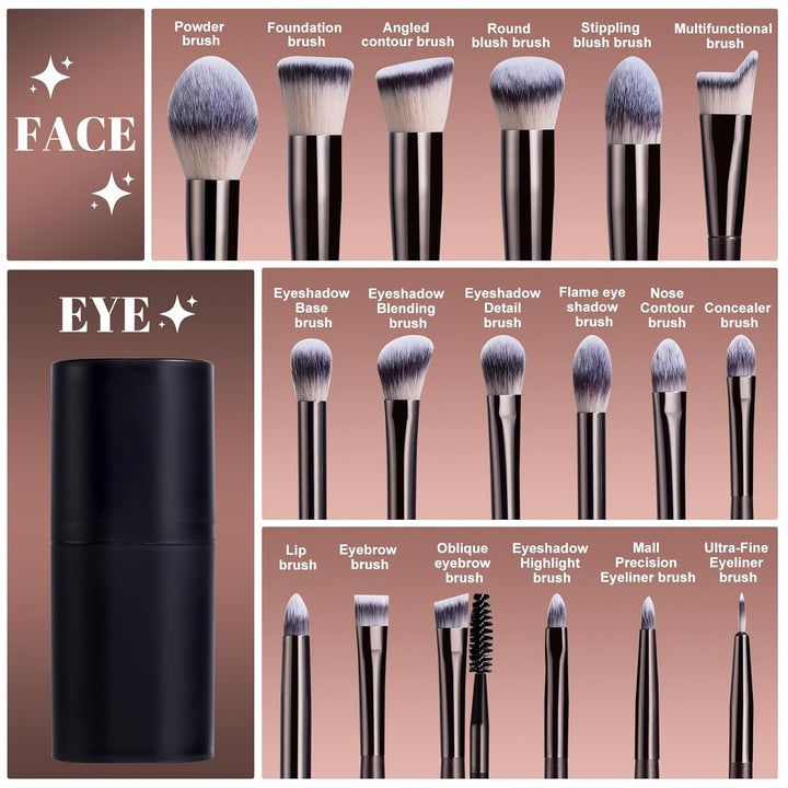 BS-MALL Juego de brochas de maquillaje de 18 piezas premium sintéti...