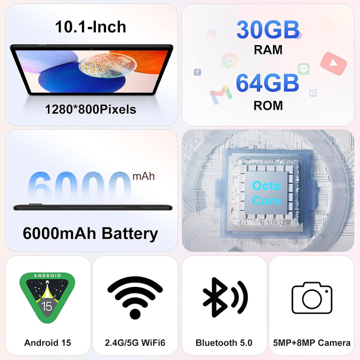 UJJ Tableta para niños Android 15 de 10 pulgadas, 30 GB de RAM 64 G...
