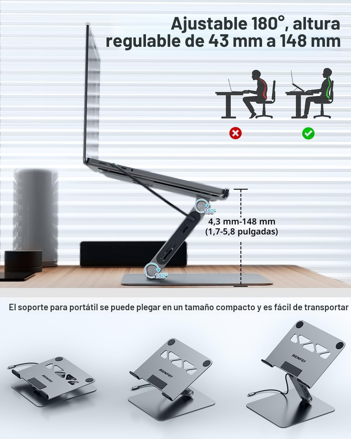 BENFEI Soporte para laptop con estación de acoplamiento USB C 7 en...