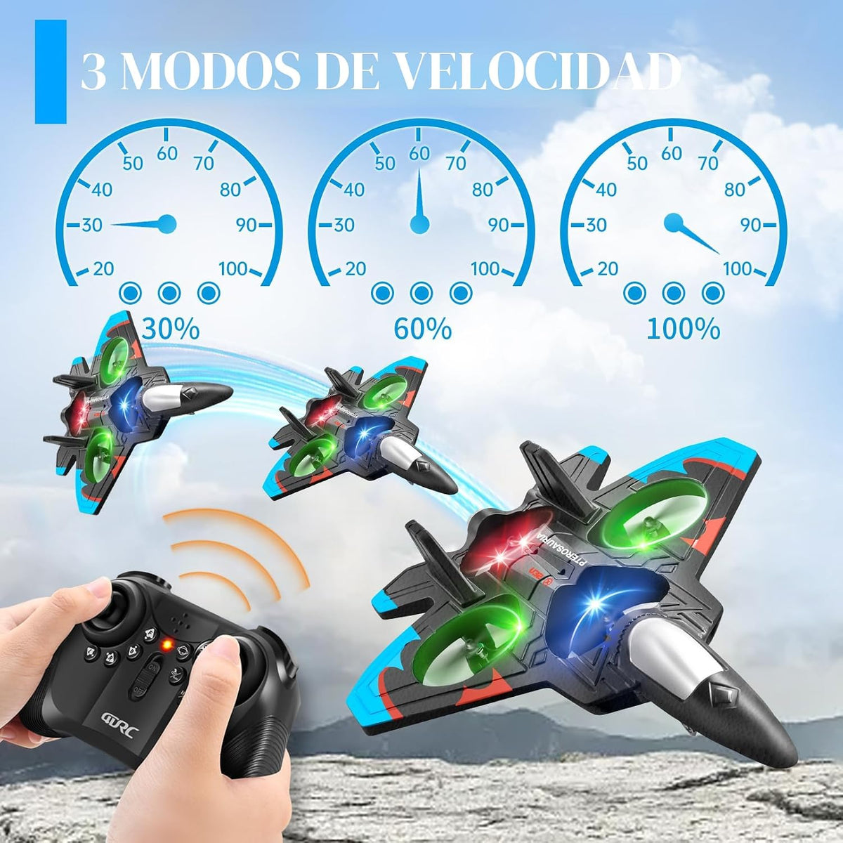 4DRC V32 Aviones de espuma con control remoto para niños y adultos, aviones de combate RC con luz, 360° Flip Fighter Jet Toys, Stunt Roll, regalos de juguete de avión para niños