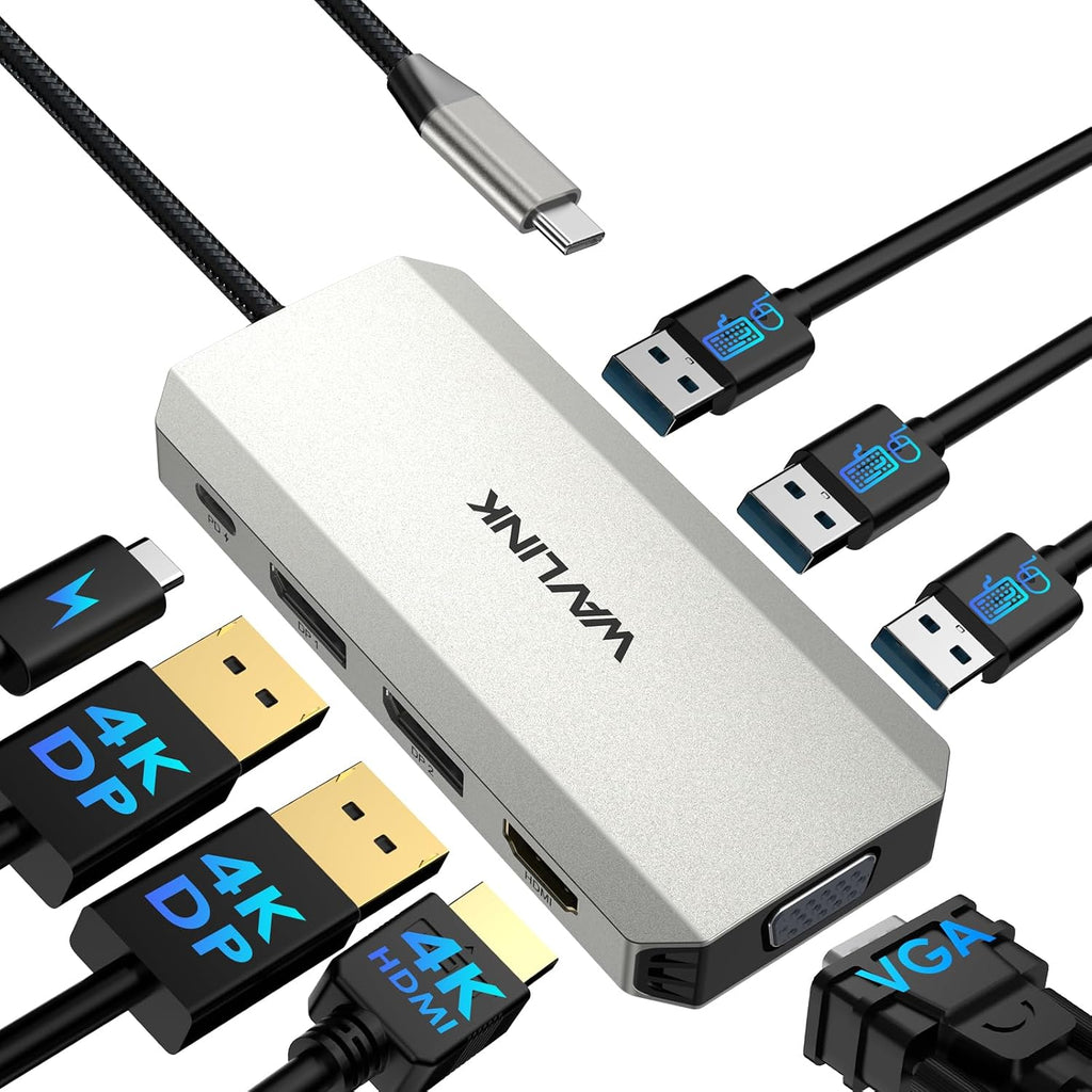 WAVLINK Estación de acoplamiento para portátil, monitores cuádruples