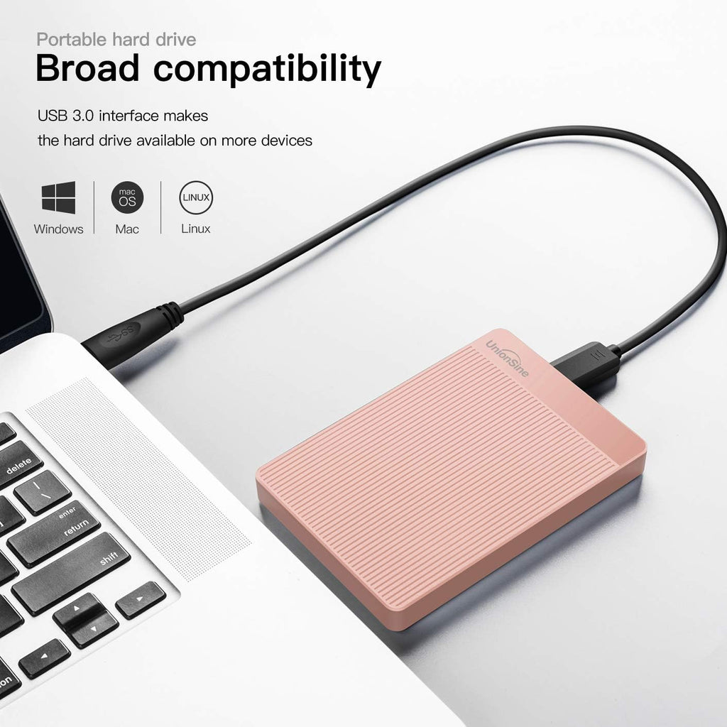 UnionSine - Disco duro externo portátil ultra delgado HDD-USB 3.0 de 500 GB para PC, Mac, Laptop, PS4, Xbox One, Xbox 360 - (Rosa)