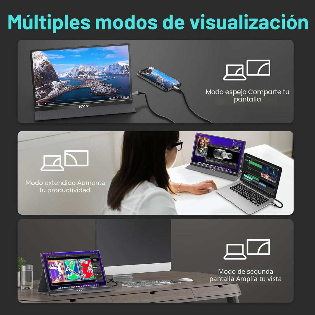 Monitor portátil KYY 15.6 '' FHD 1080P USB C HDMI Monitor para jueg...