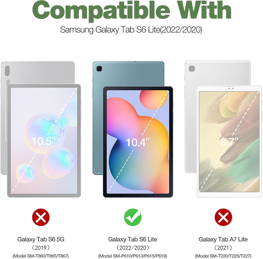 Dexnor Funda para Samsung Galaxy Tab S6 Lite de 10.4 pulgadas 2024/2022/2020, [protector de pantalla y soporte integrados] con soporte para bolígrafo, resistente a prueba de golpes, funda protectora de cuerpo completo para Tab S6 Lite (azul)