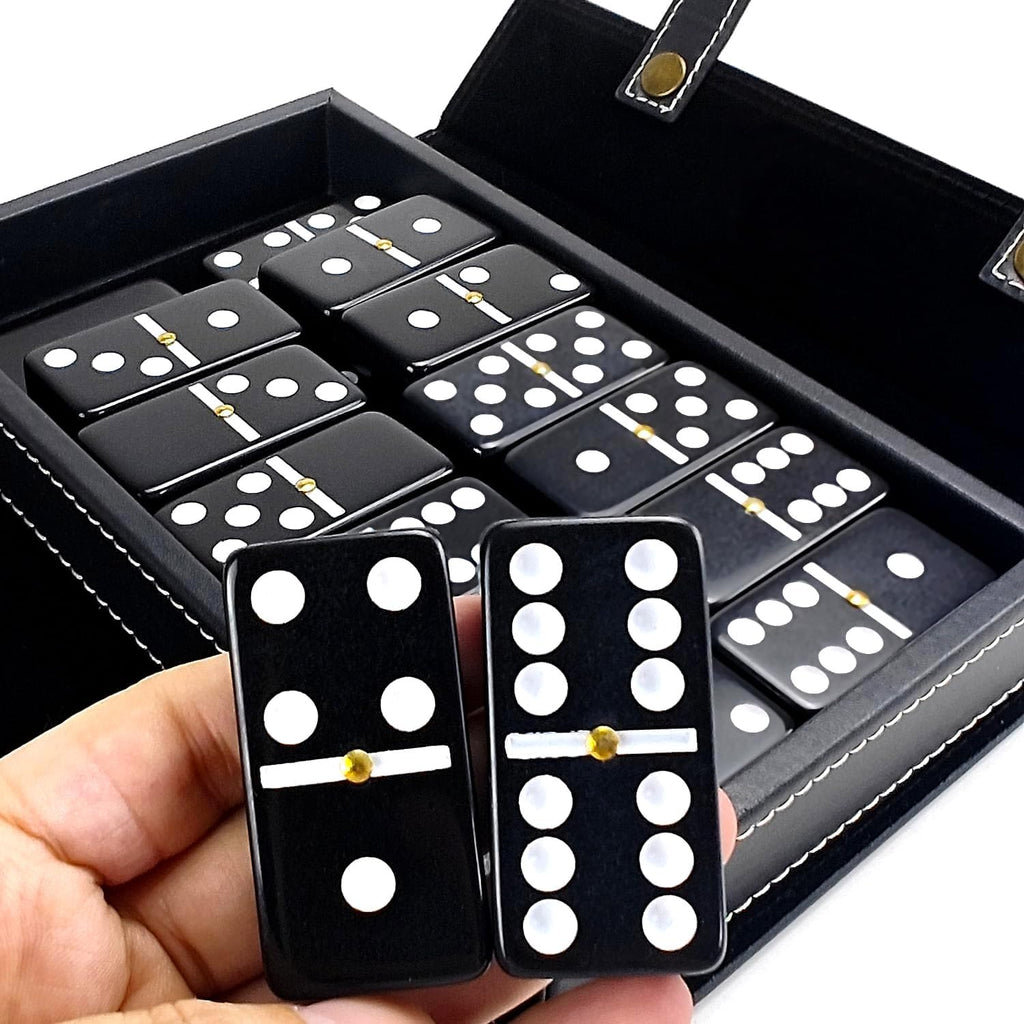 Bucher&Rossini Juego de dominó doble 6 – Juego clásico de dominó negro para adultos y niños, idea de regalo para jugadores de dominó o noche de juegos familiares (azulejos negros)