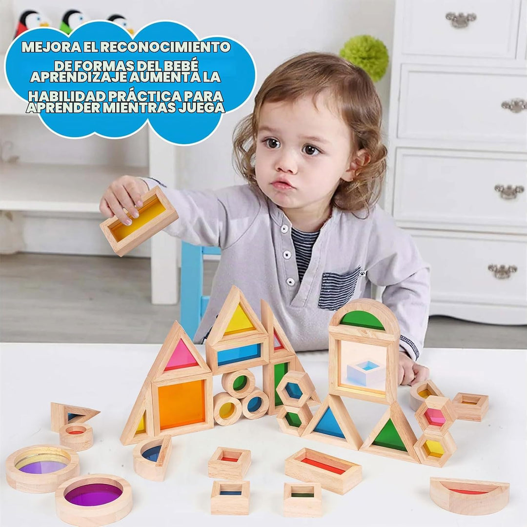 Agirlgle Bloques de construcción de madera arcoíris para niños, 32...