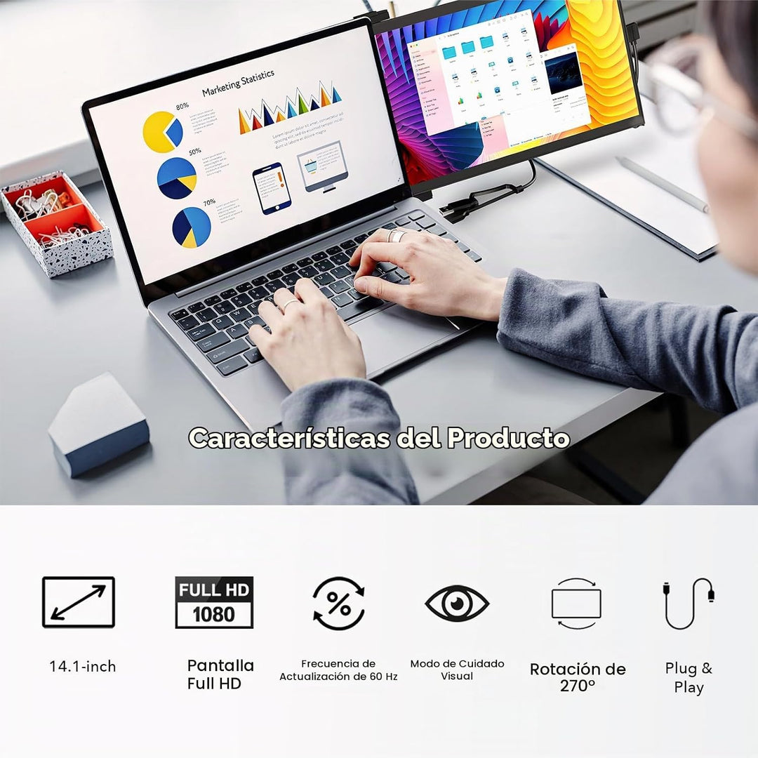 Mobile Pixels Duex Max DS 14.1'' Extensor de monitor portátil (moni...