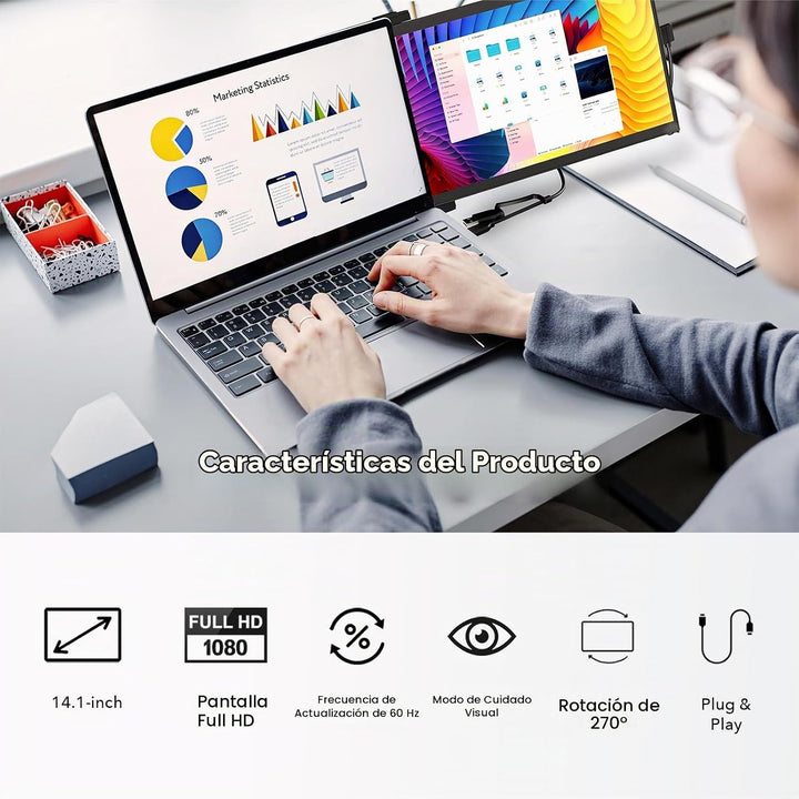 Mobile Pixels Duex Max DS 14.1'' Extensor de monitor portátil (moni...