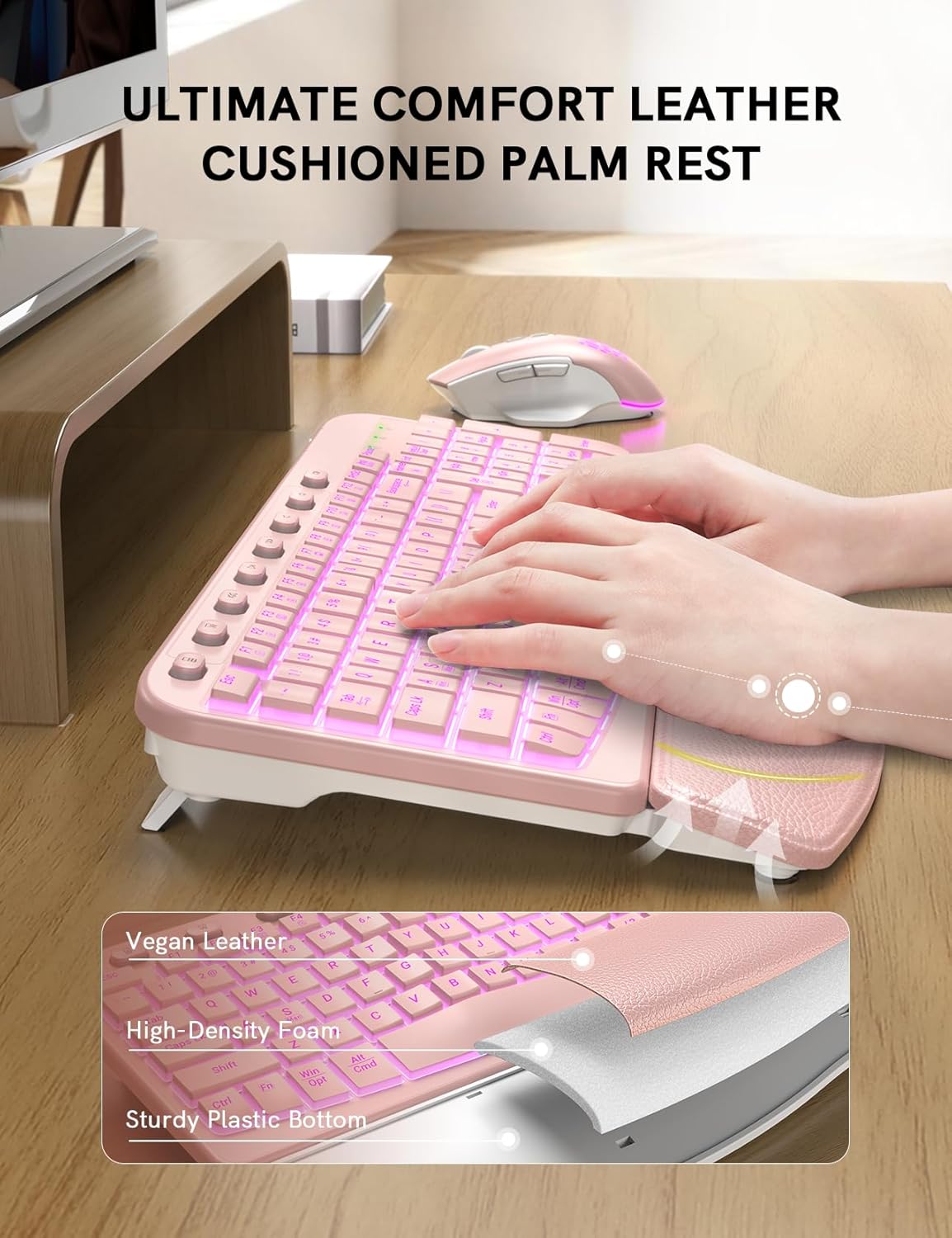 SABLUTE Combo ergonómico de teclado y mouse inalámbricos, teclado W...