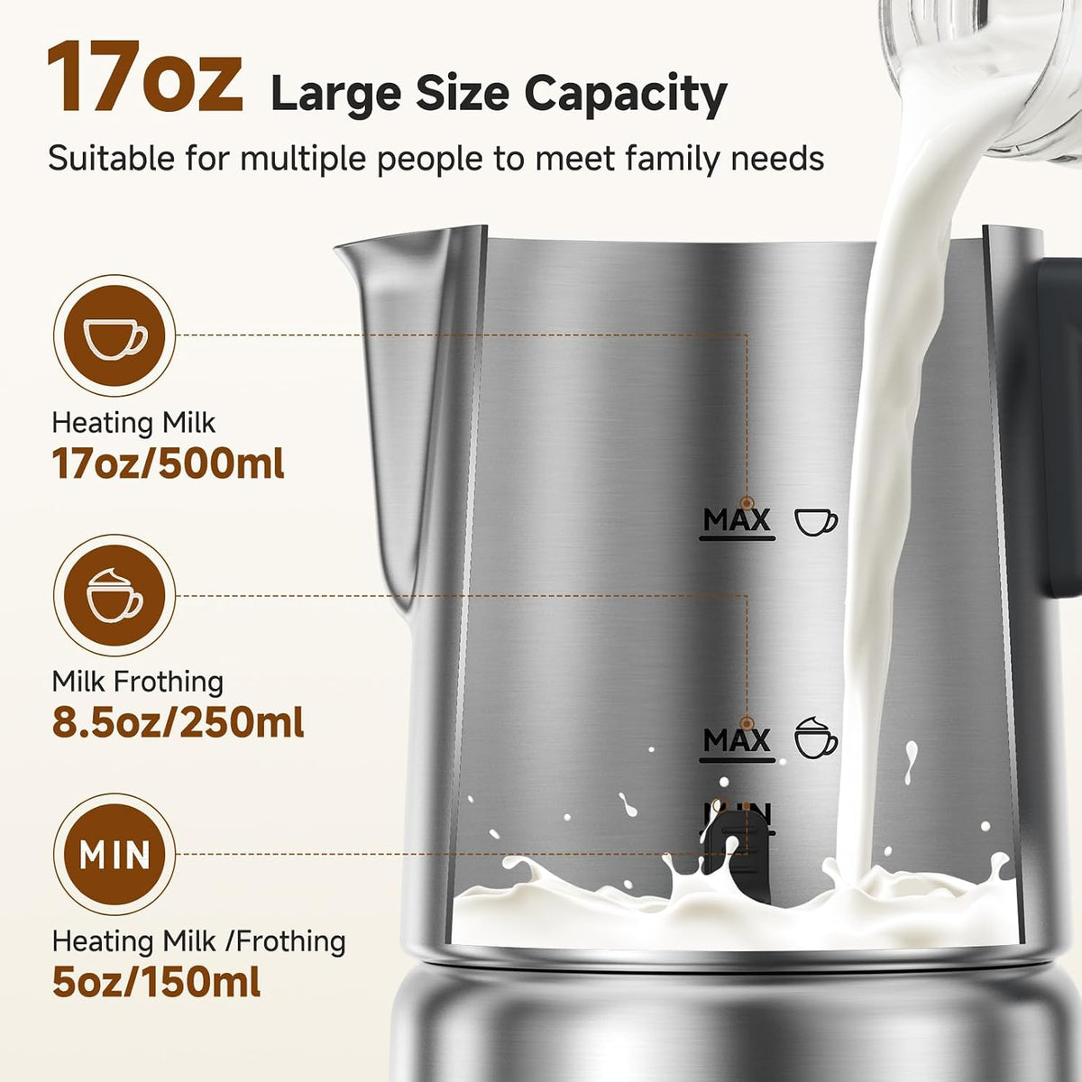AMZCHEF Espumador de leche eléctrico y vaporizador, máquina de espuma fría
