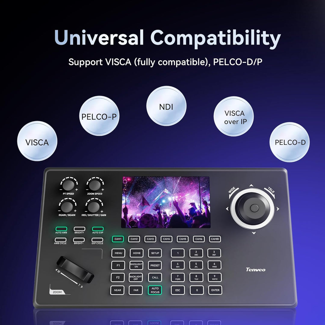 Tenveo NDI PTZ Camera Controller, 5'' LCD Screen Preview, 4...