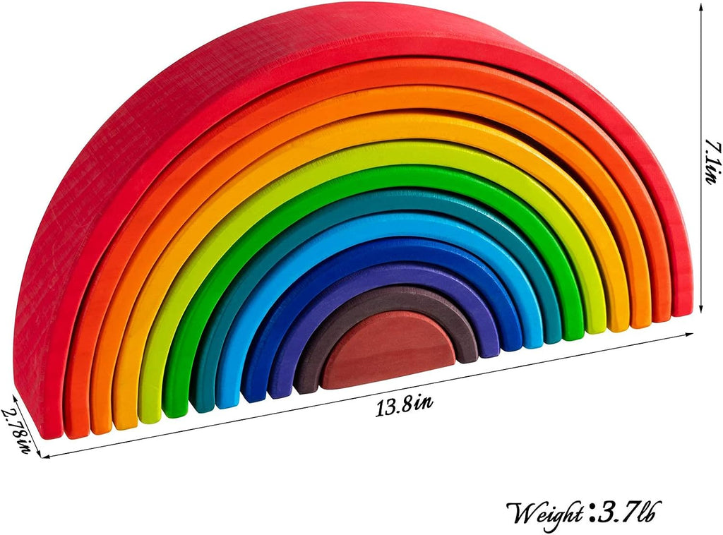 Juguete apilable de madera arco iris, juego de 12 bloques de construcción de madera, juguetes Waldorf para niños pequeños, juguete educativo a juego de aprendizaje