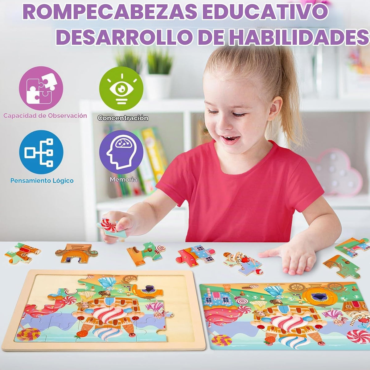 Rompecabezas para niños de 4 a 6 años, 4 paquetes de rompecabezas de madera para niños pequeños de 2 a 4 años, tableros educativos de rompecabezas de princesa, unicornio, sirena y hada para preescolar