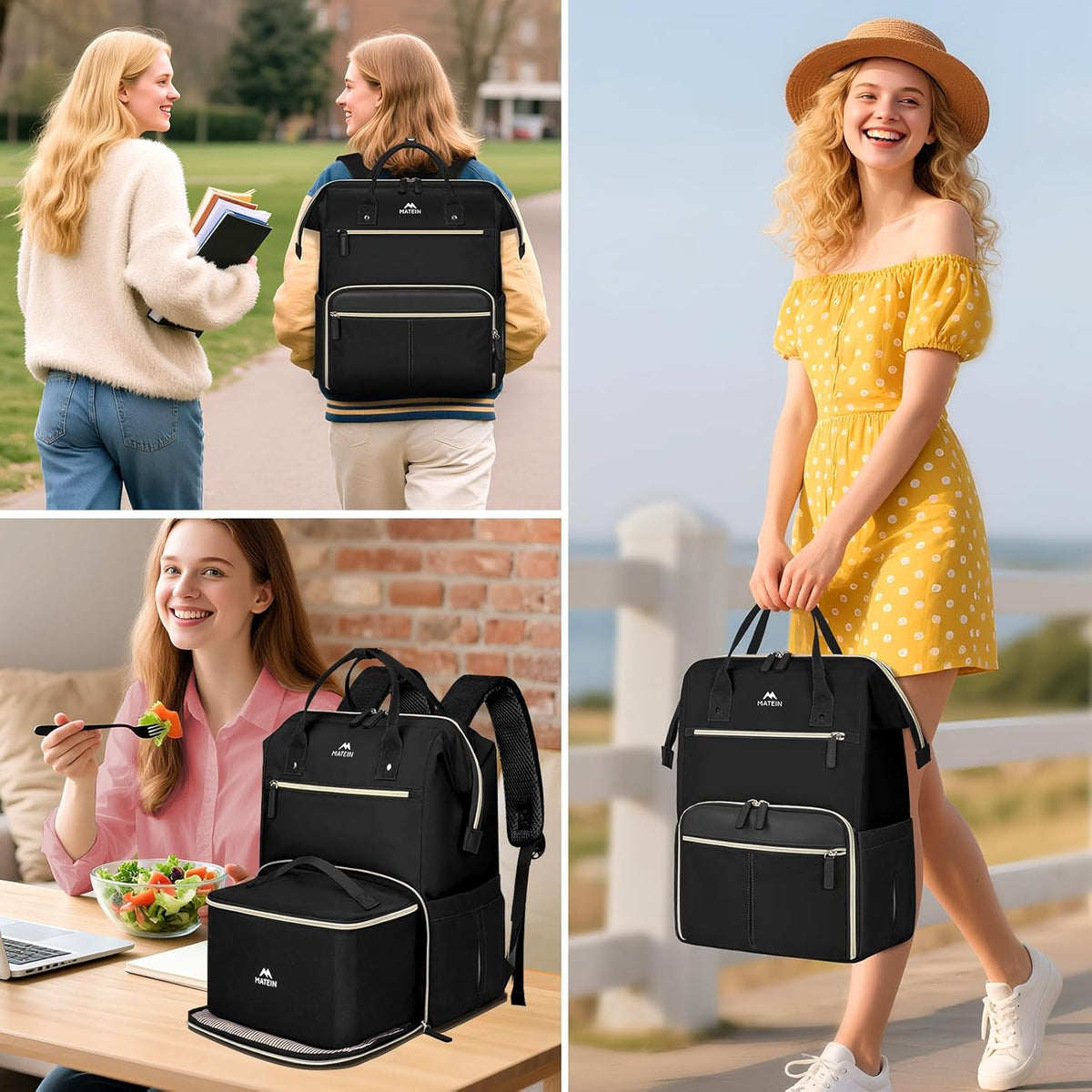 MATEIN - Mochila para portátil con fiambrera, mochila de almuerzo d...