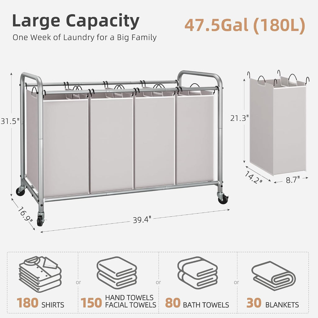 STORAGE MANIAC - Clasificador de ropa sucia de 4 secciones, cesta con