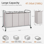 STORAGE MANIAC - Clasificador de ropa sucia de 4 secciones, cesta con