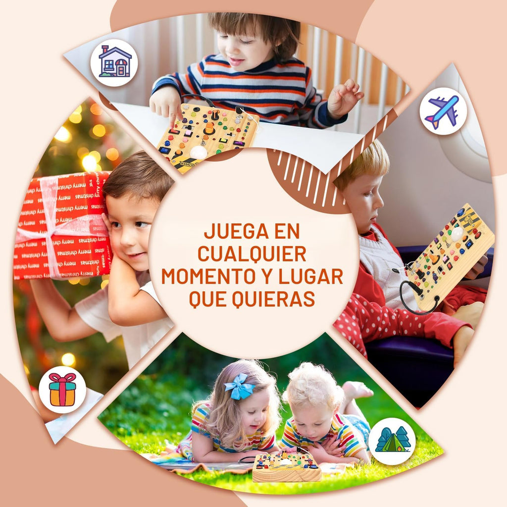 Tablero de actividades con 19 interruptores de luz LED, juguetes Montessori para niños de 1, 2, 3 años, tablero sensorial de madera, juguetes de viaje para niños y niñas de 1, 2, 3 años, regalo de cumpleaños (grande)