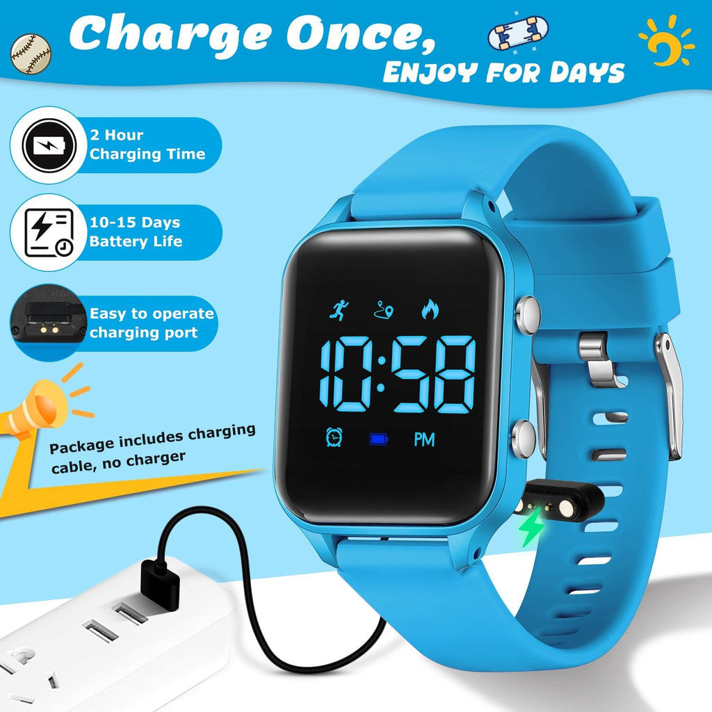 Relojes digitales para niños y niñas, reloj deportivo con rastreador de fitness, podómetro, alarmas, cronómetro, no necesita aplicación, reloj impermeable para niños, regalo para adolescentes