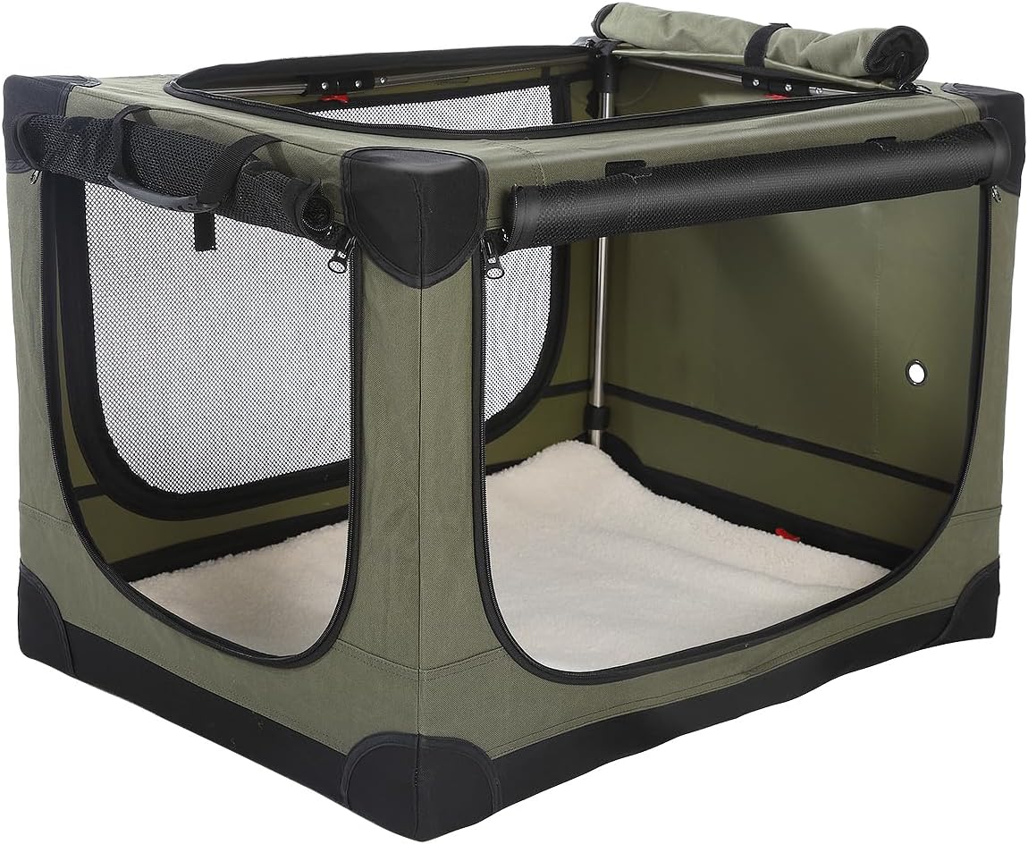 Jaula para perros de hasta 30 libras, plegable, suave, de 24 x 17 x 17 pulgadas, para perros de hasta 30 libras, perrera portátil de viaje para mascotas con 4 puertas con cremallera
