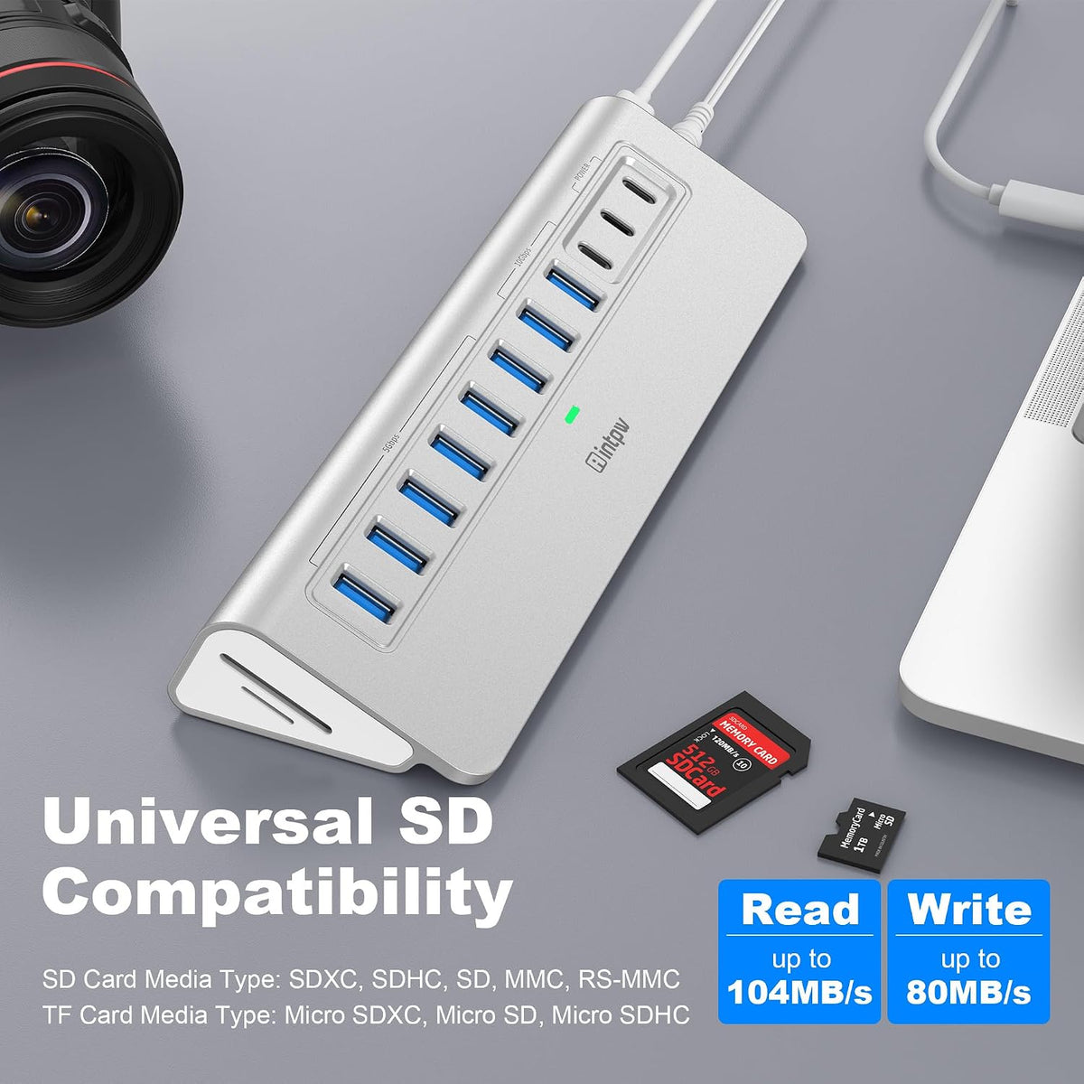 intpw, YH9AC, hub USB 3.2 de 13 puertos, alimentado