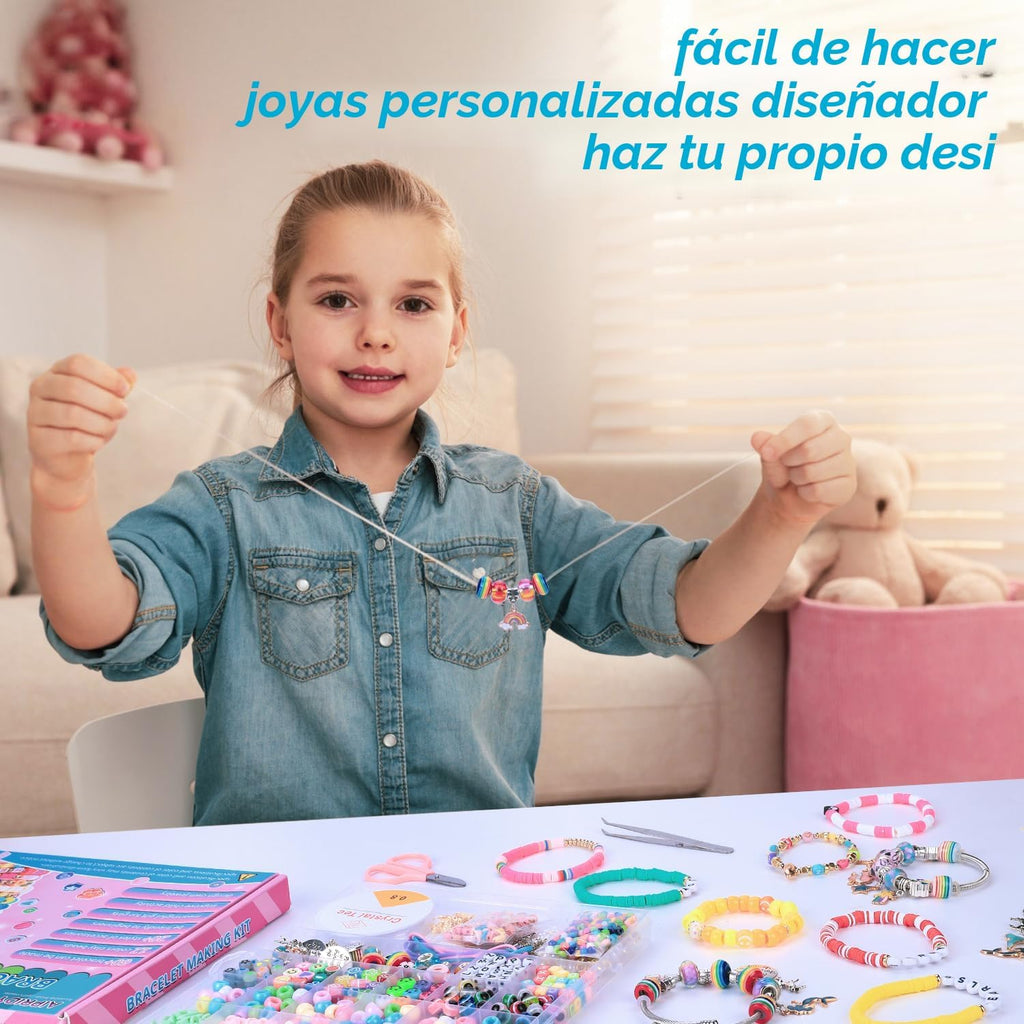 AIPRIDY Kit de 3600 piezas para hacer pulseras para niñas, actividades de joyería de unicornio/sirena, cuentas planas de estilo universitario para hacer joyas de amistad, manualidades DIY para niñas