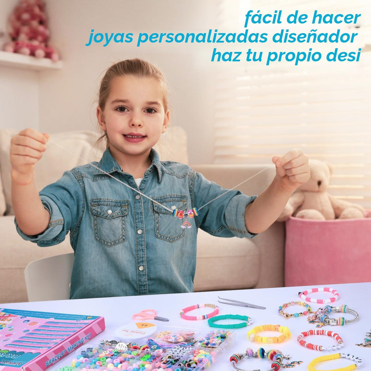 AIPRIDY Kit de 3600 piezas para hacer pulseras para niñas, actividades de joyería de unicornio/sirena, cuentas planas de estilo universitario para hacer joyas de amistad, manualidades DIY para niñas