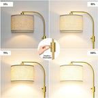 Lámpara de pie alta, moderna y regulable con dimmer Arc, pantalla de lino, 1200 lúmenes, bombilla LED incluida, para sala de estar y lectura, dormitorio, oficina y nursery, dorado