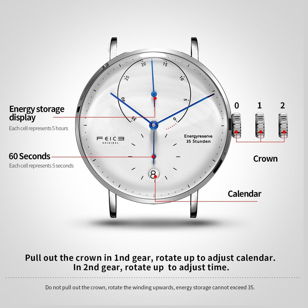 FEICE Reloj para Hombres Bauhaus Reloj Mecánico para Hombre Análogo Impermeable Automático Estilo Casual de Vestir con Espejo Convexo Correas de Cuero Fecha -FM202
