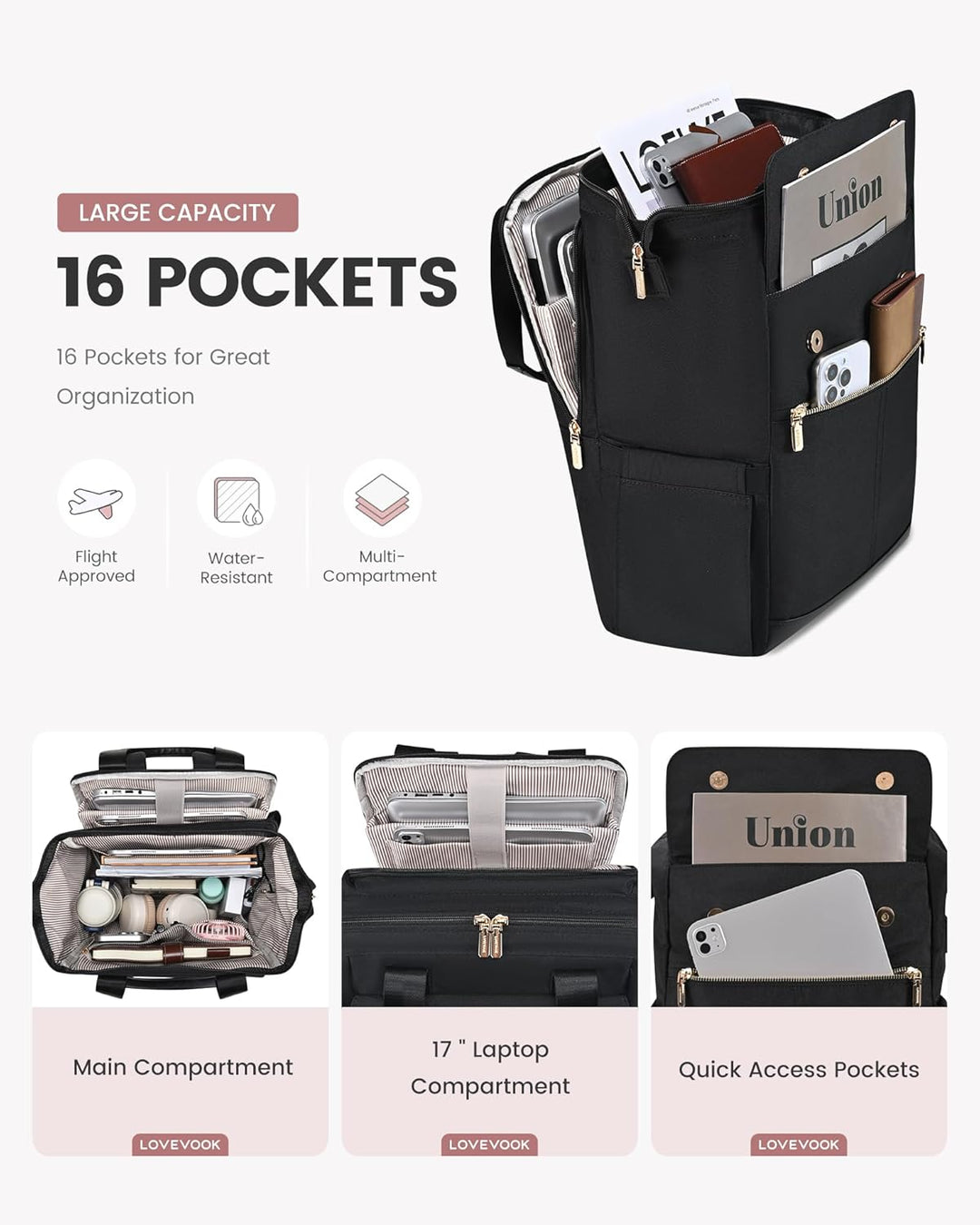 LOVEVOOK Mochila para laptop para mujer, mochila de trabajo convert...