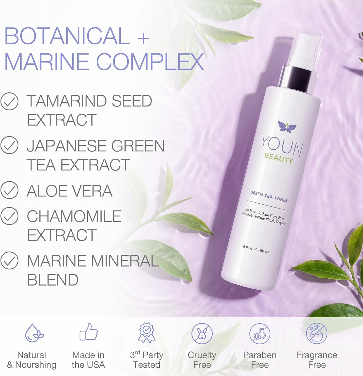 YOUN Beauty Tónico de té verde en espray facial | Tónico hidratante...