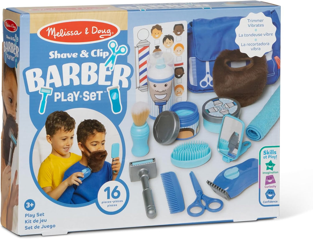 Melissa & Doug Barber Shop - Juego de accesorios de afeitado (16 pi...