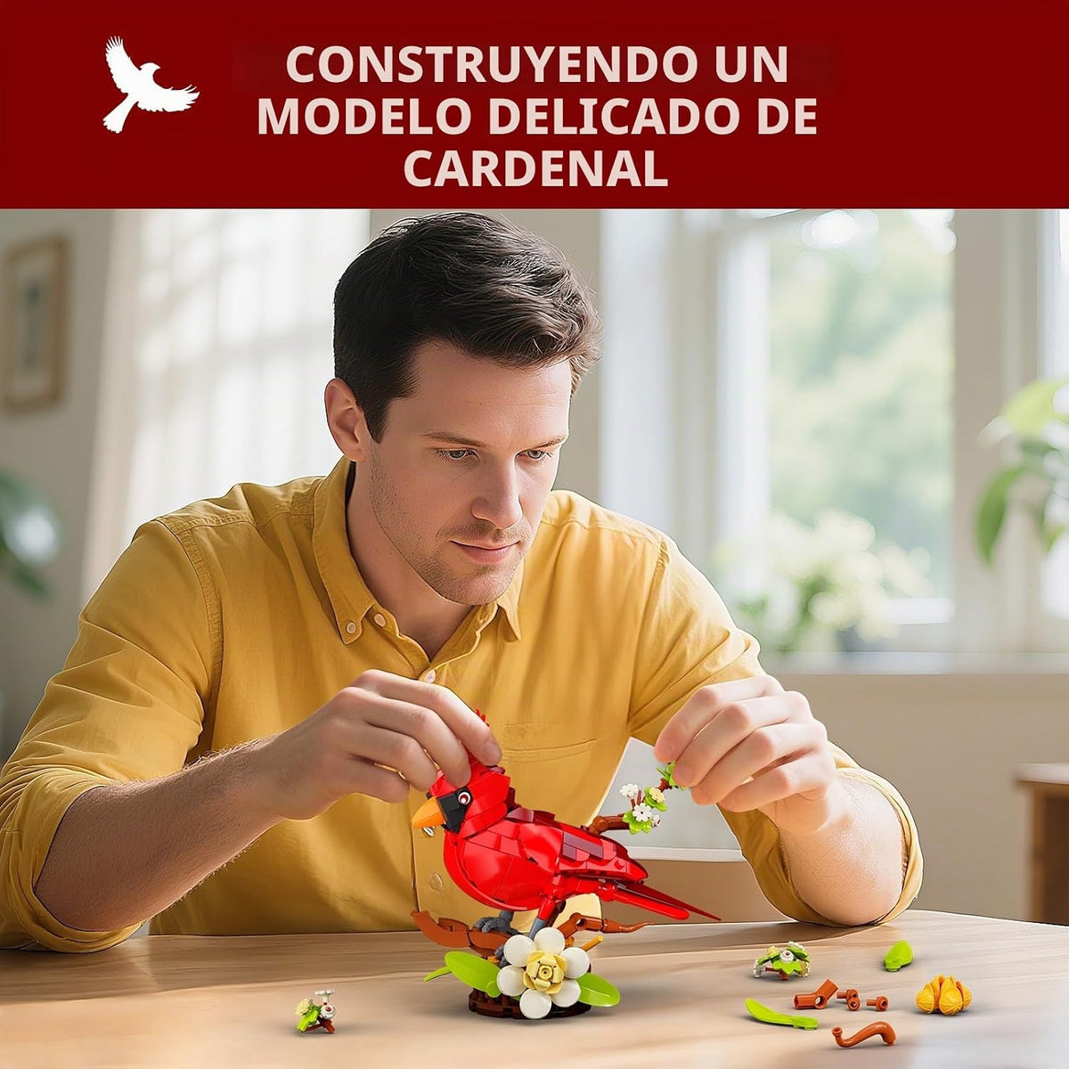 Juego de bloques de construcción de flores de pájaro cardenal del norte para adultos