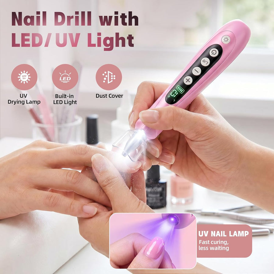 Kit de taladro de uñas profesional, lima de uñas eléctrica con luz...