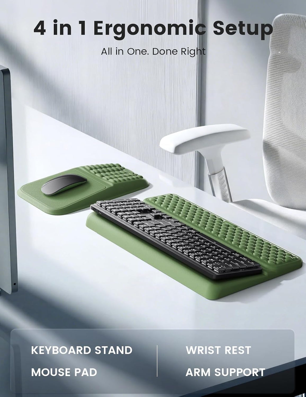 Vaydeer Juego de soporte para teclado y mouse pad, reposamuñecas de espuma