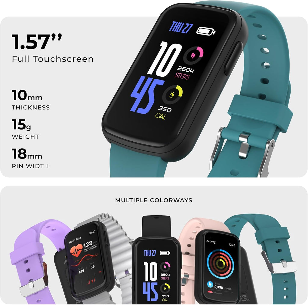 iTouch Active 5 - Reloj de seguimiento de actividad física para mujeres y hombres, monitor de frecuencia cardíaca, monitor de sueño, contador de pasos, más de 100 modos deportivos, batería de 7 días