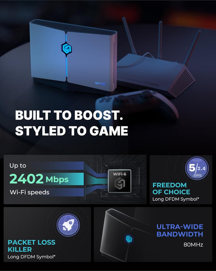 HYPEREV Router de Juego WiFi Booster - AX3000 para PC y Consolas, W...
