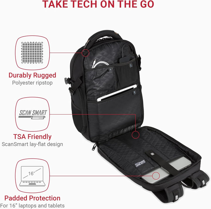 SwissGear 5358 USB ScanSmart Mochila para Portátil de 16", Negr...