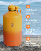 Coolflask Botella de agua de 128 onzas aislada con popote y 3 tapas a